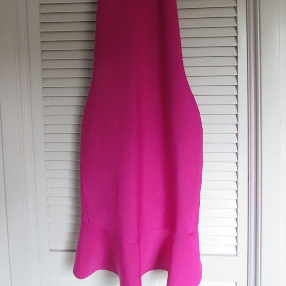 Hot Pink, Halter Medi with Ruffled Hem and Zipper, - Picture 3 of 5